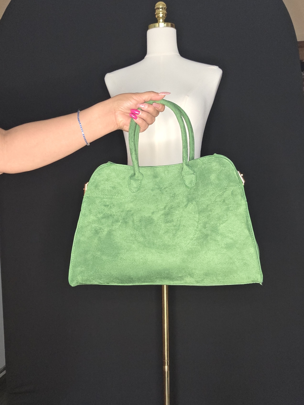 Dolls Rock Green Suede Tote Bag - Classic Structured Carryall